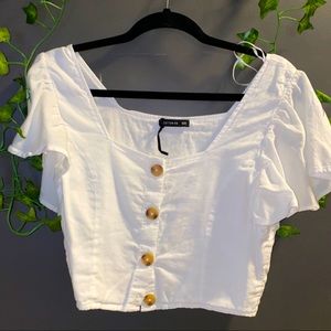 White Cotton On Button Up Crop Top